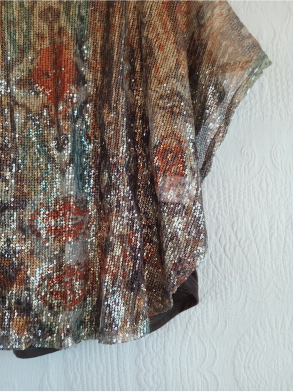 Bongo Sequin Dolman Blouse Brown Copper western tribal boho metallic sparkle LG - Picture 7 of 11